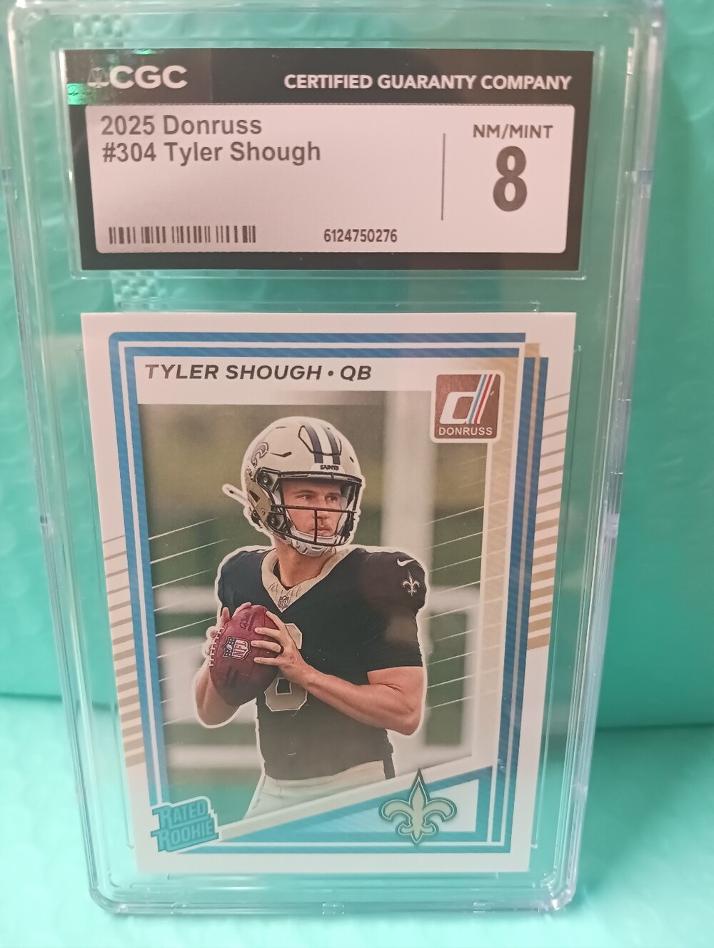 2025 Donruss Tyler Shough Rookie Card - Blue & Gold Accents GRADED CGC 8